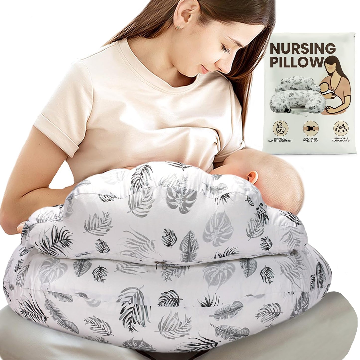 PILLANI Nursing Pillow for Breastfeeding & Bottle Feeding - Leaves