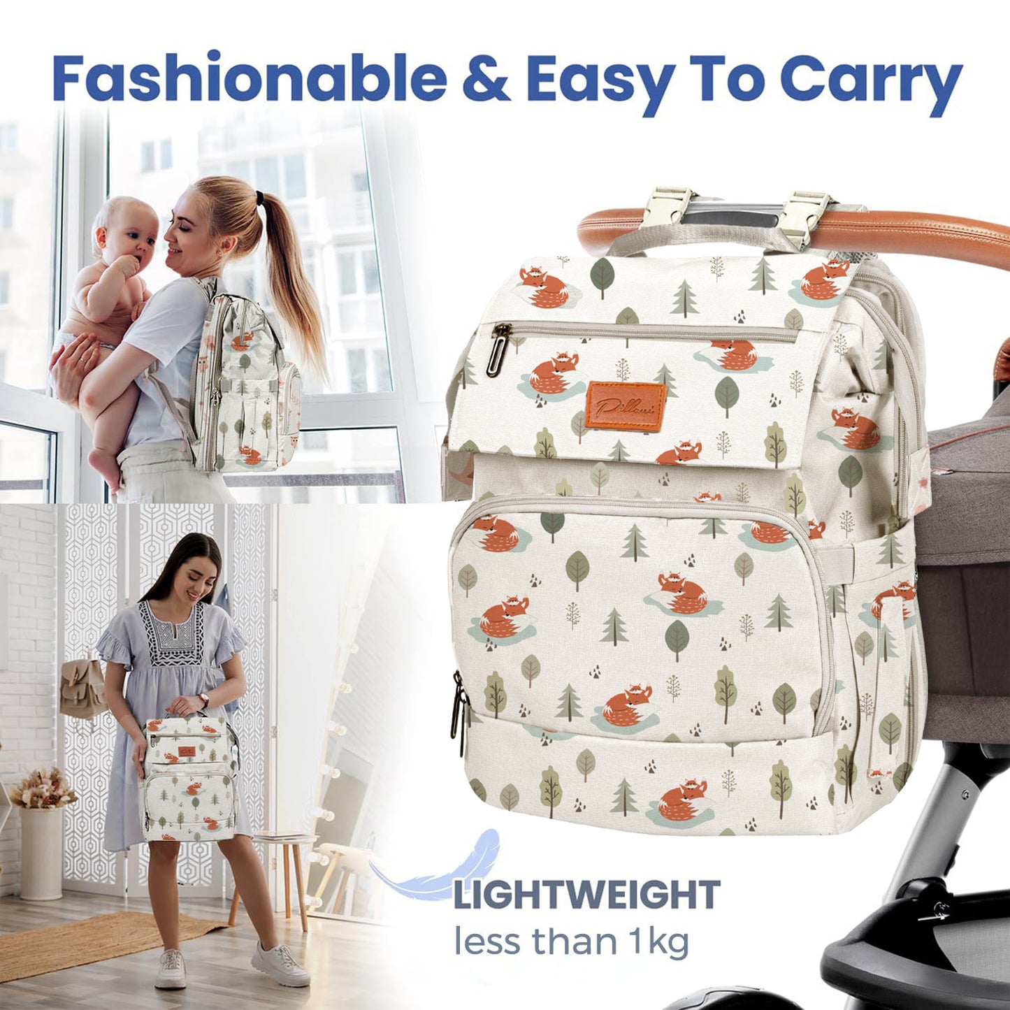 PILLANI Baby Diaper Bag Backpack - Baby Bag for Boys & Girls, Diaper Backpack Baby Registry Search, Newborn Essentials