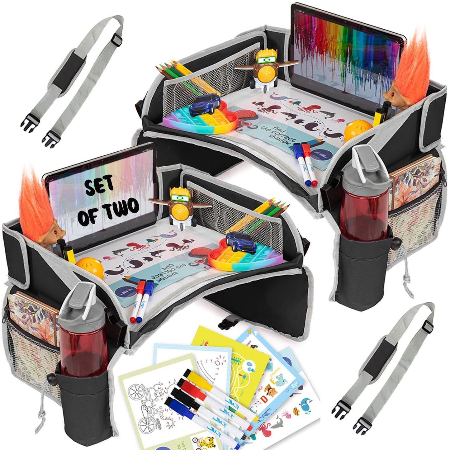 Pillani Kids Travel Tray for Car - Pack of 2, Black