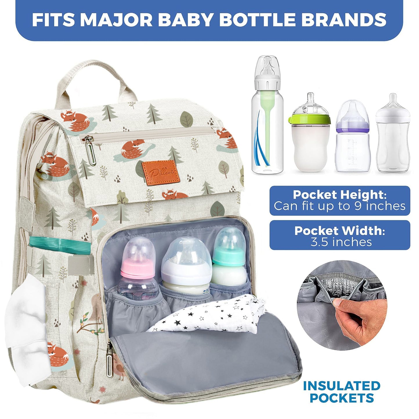 PILLANI Baby Diaper Bag Backpack - Baby Bag for Boys & Girls, Diaper Backpack Baby Registry Search, Newborn Essentials