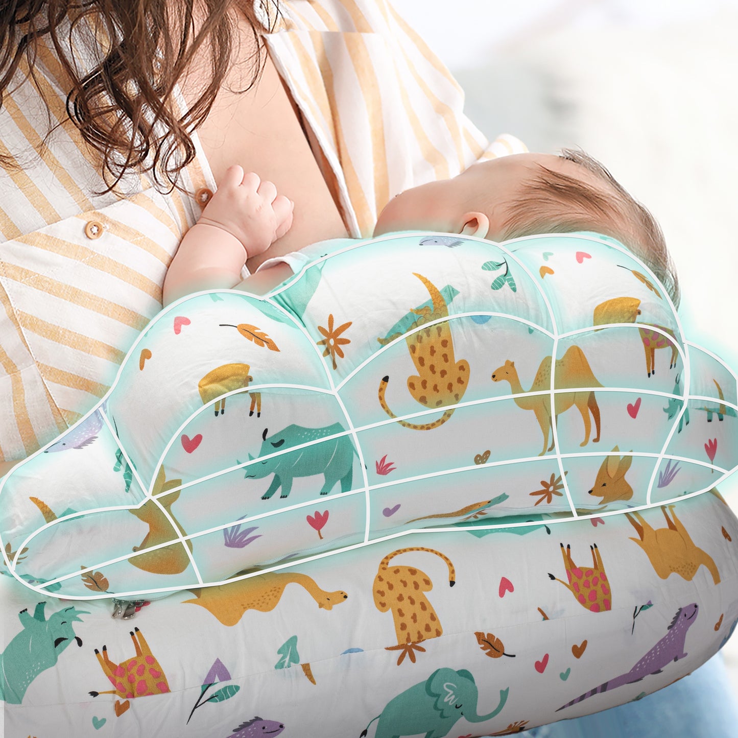 PILLANI Nursing Pillow for Breastfeeding & Bottle Feeding - Leaves