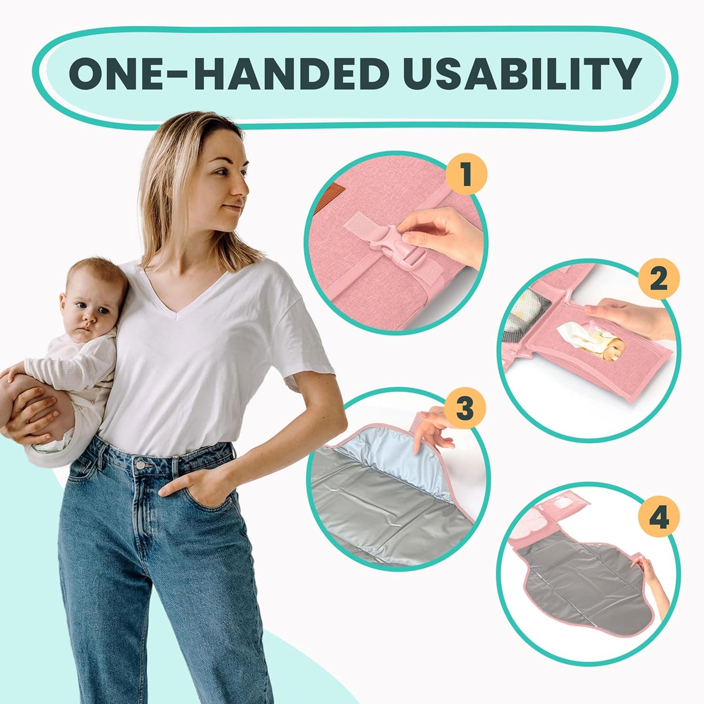 Portable Changing Pad for Baby, Travel Diaper Changing Pad for Newborn - Grey Ocean