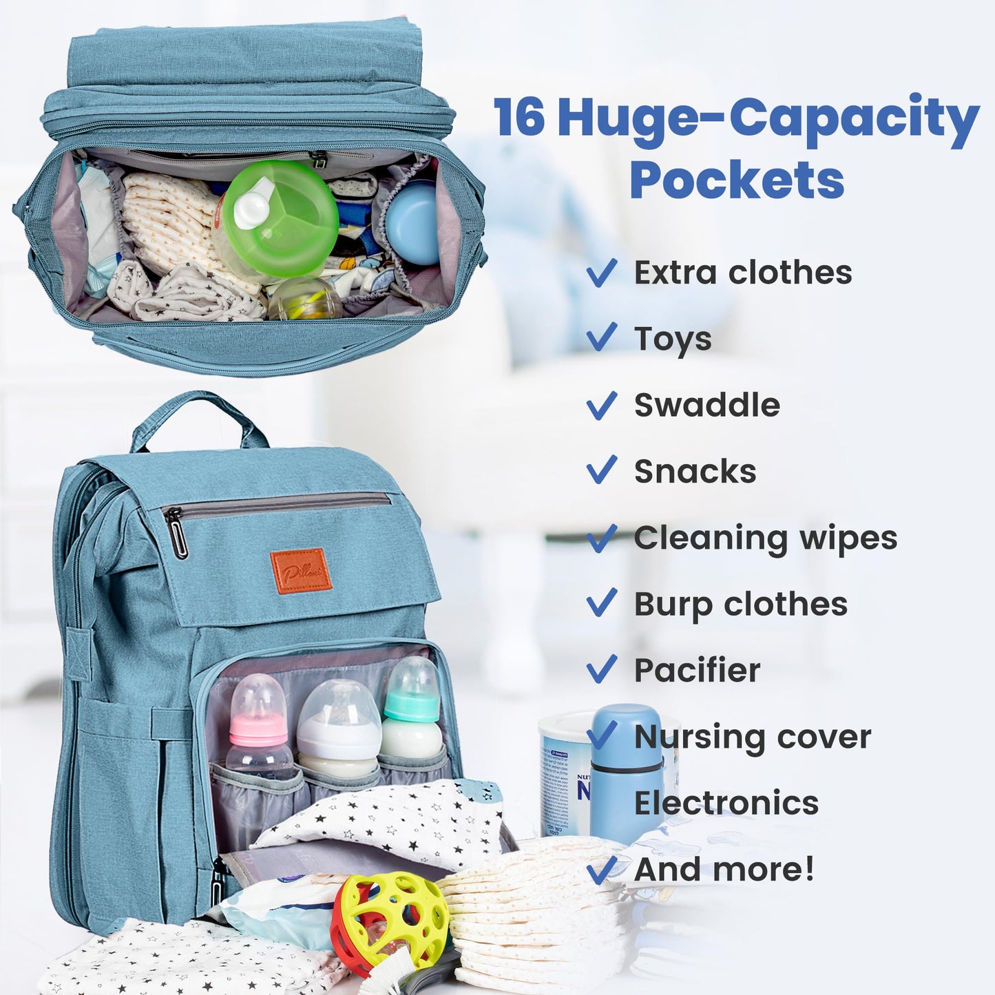 PILLANI Baby Diaper Bag Backpack - Baby Bag for Boys & Girls, Diaper Backpack Baby Registry Search, Newborn Essentials