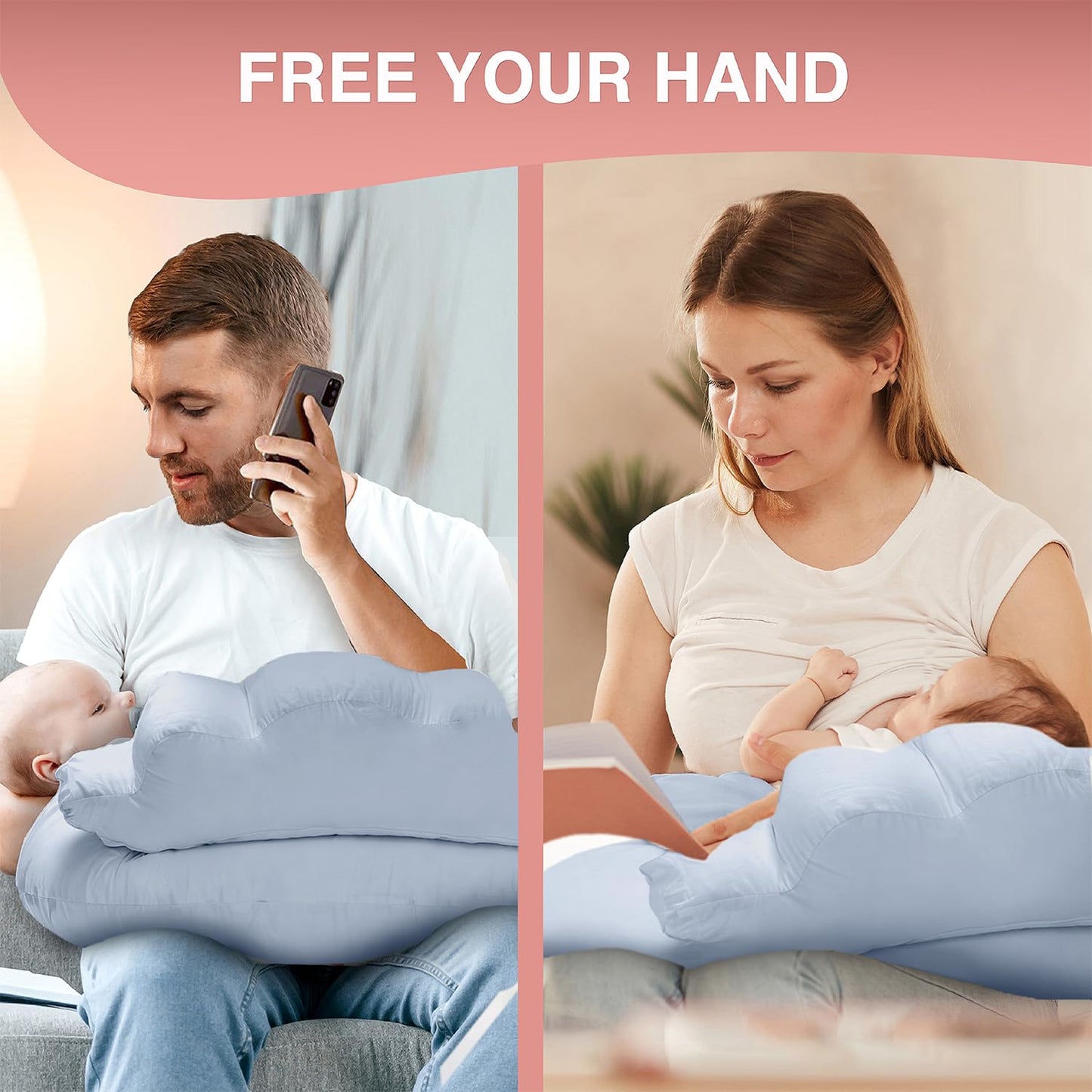 PILLANI Nursing Pillow for Breastfeeding & Bottle Feeding - Baby Blue