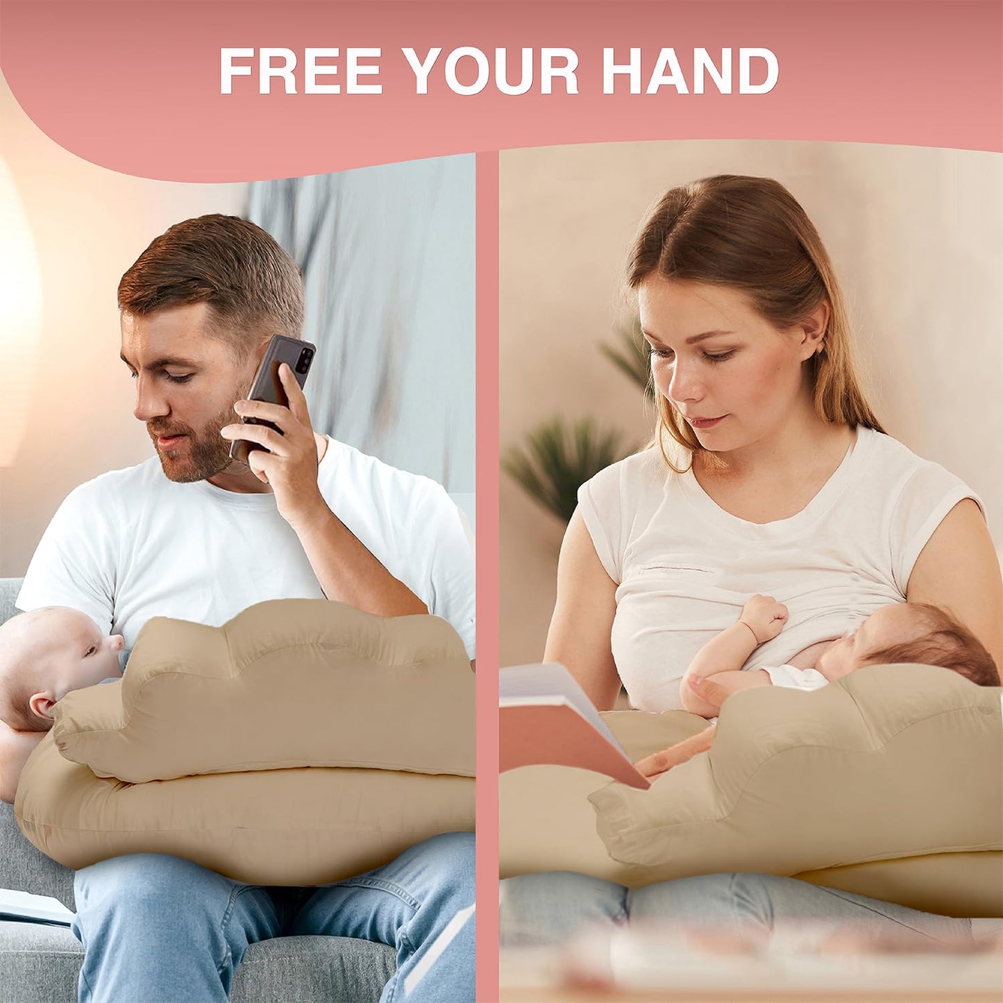 PILLANI Nursing Pillow for Breastfeeding & Bottle Feeding - Sand