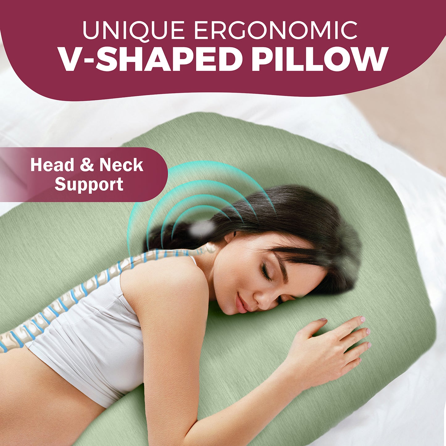 PILLANI Pregnancy Pillows for Sleeping - V C U Shaped Full Body Pillows - Cooling Green