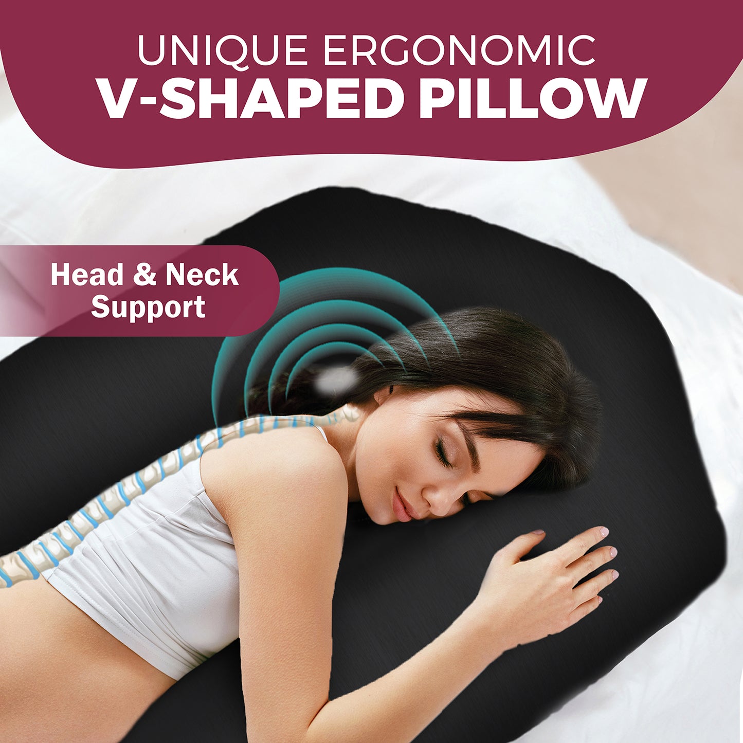 PILLANI Pregnancy Pillows for Sleeping - V C U Shaped Full Body Pillows - Cooling Black