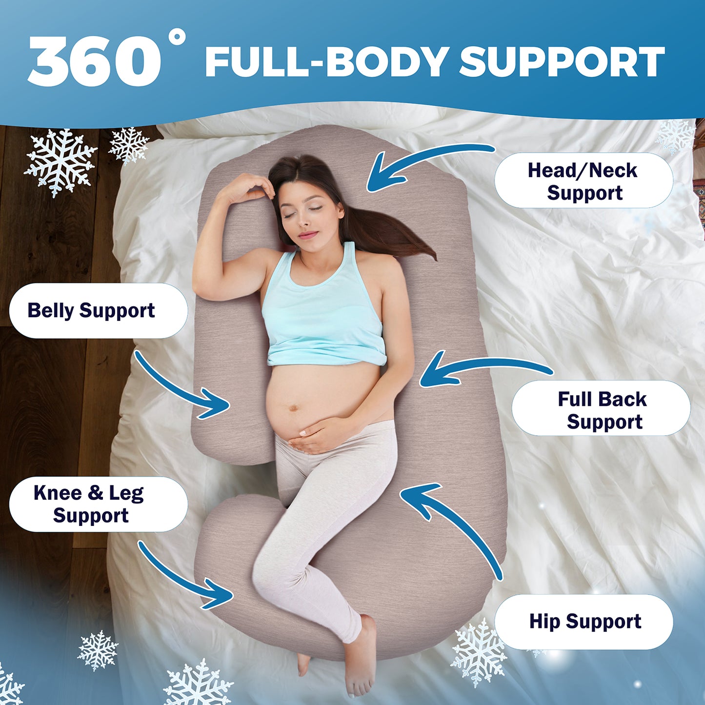 PILLANI Pregnancy Pillows for Sleeping - V C U Shaped Full Body Pillows - Cooling Black