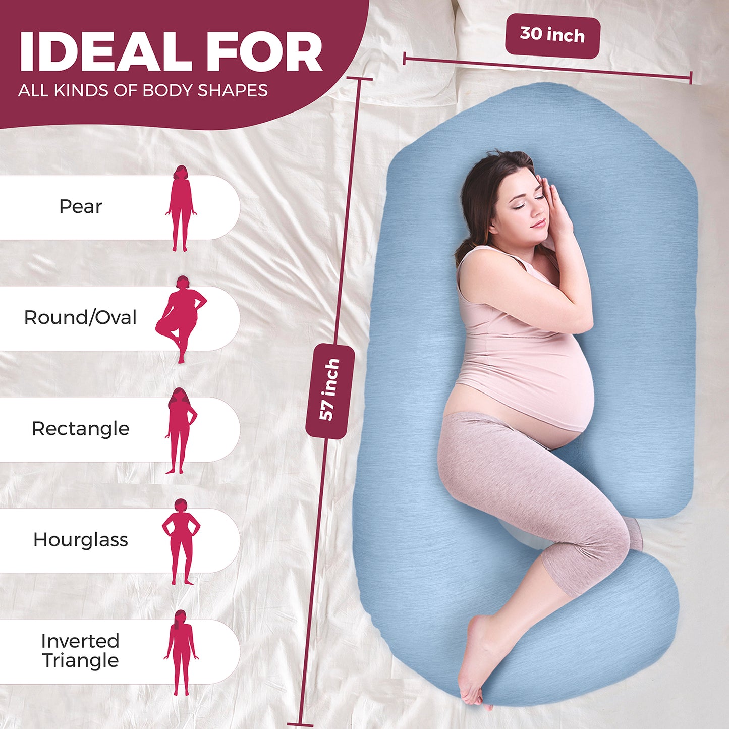 PILLANI Pregnancy Pillows for Sleeping - V C U Shaped Full Body Pillows - Cooling Green