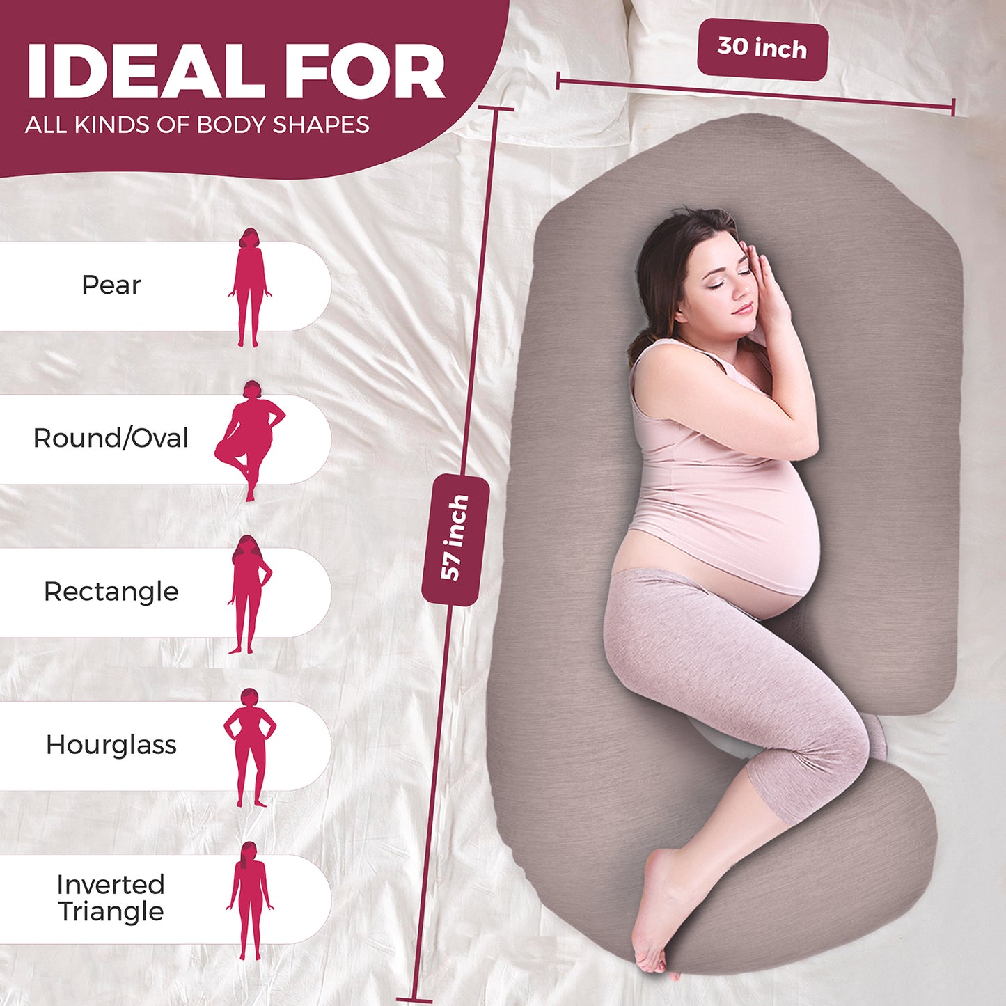 PILLANI Pregnancy Pillows for Sleeping - V C U Shaped Full Body Pillows - Cooling Black