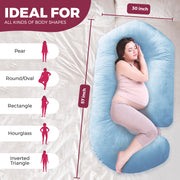 PILLANI Pregnancy Pillows for Sleeping - V C U Shaped Full Body Pillows - Velvet Light Blue