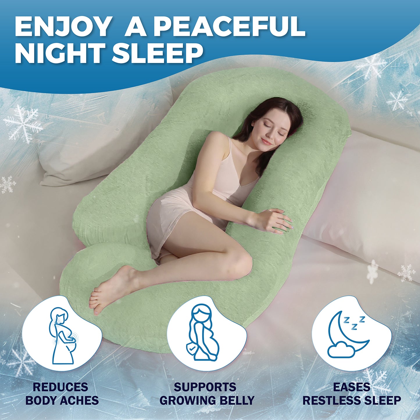 PILLANI Pregnancy Pillows for Sleeping - V C U Shaped Full Body Pillows - Cooling Green