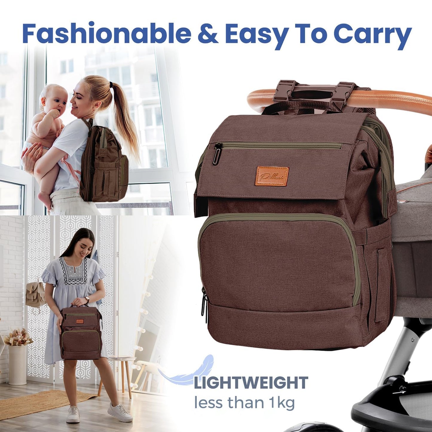 PILLANI Baby Diaper Bag Backpack - Baby Bag for Boys & Girls, Diaper Backpack Baby Registry Search, Newborn Essentials