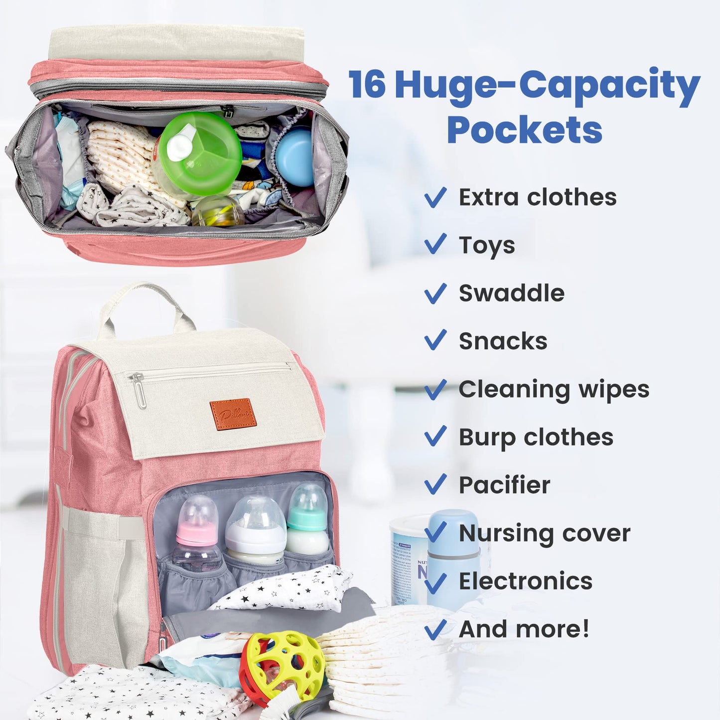 PILLANI Baby Diaper Bag Backpack - Baby Bag for Boys & Girls, Diaper Backpack Baby Registry Search, Newborn Essentials