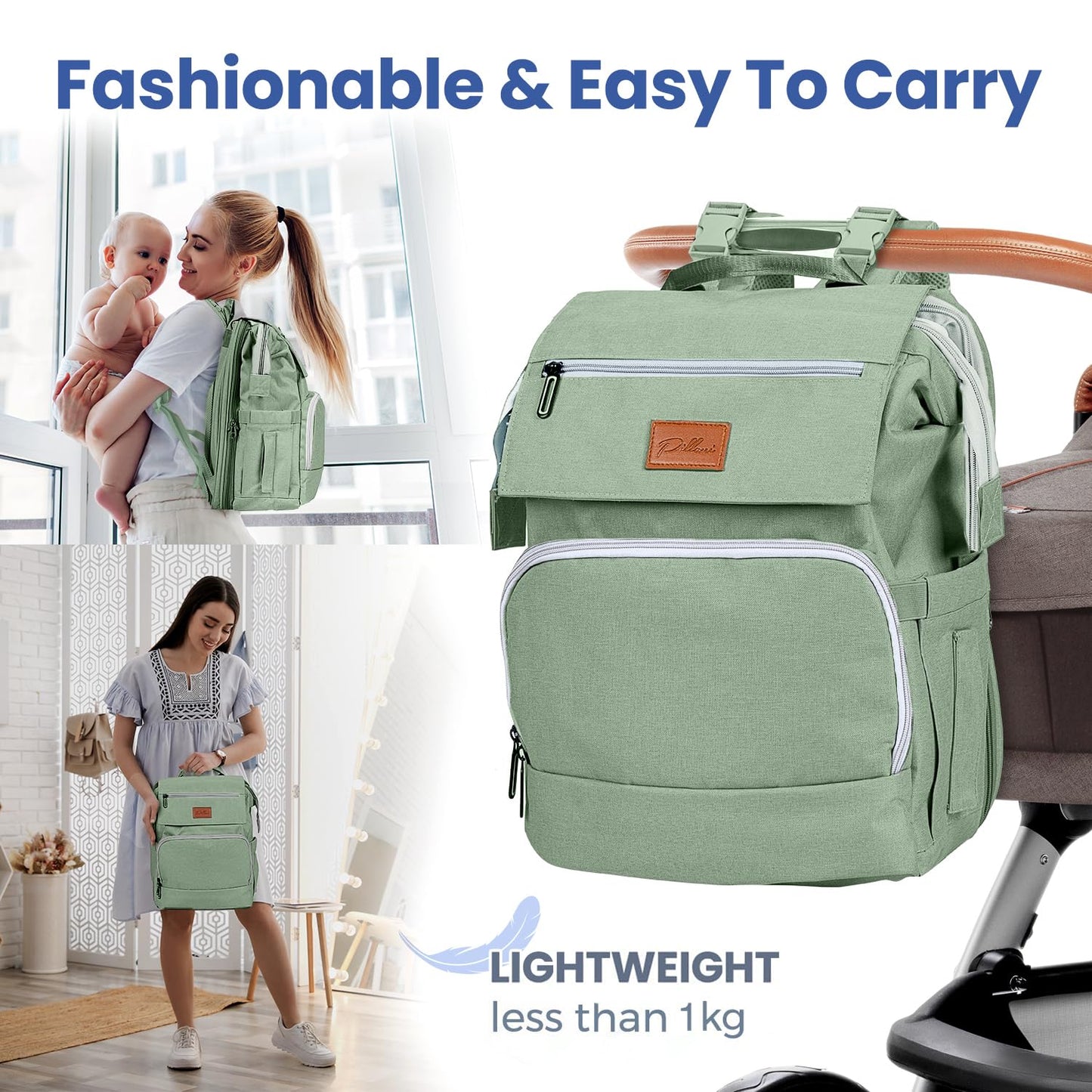 PILLANI Baby Diaper Bag Backpack - Baby Bag for Boys & Girls, Diaper Backpack Baby Registry Search, Newborn Essentials