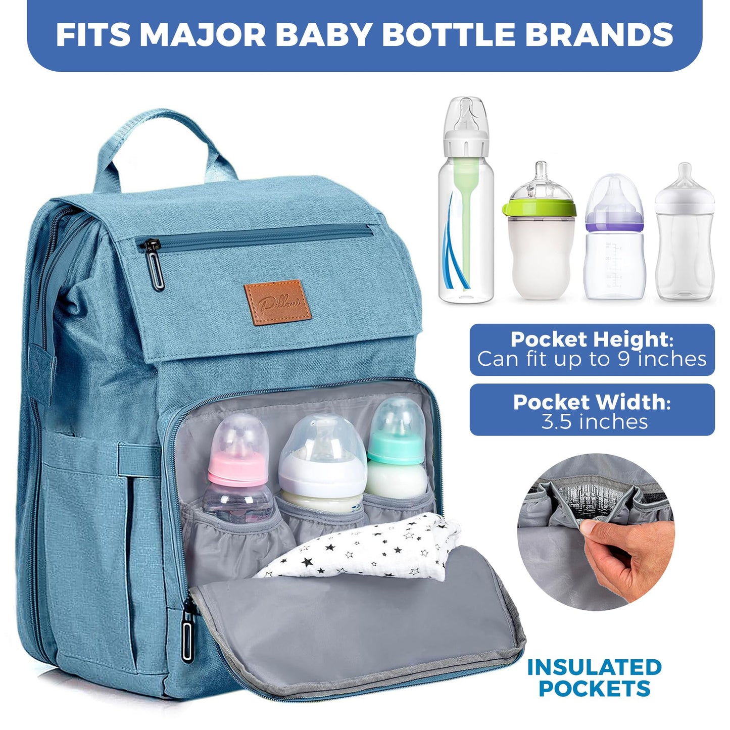 PILLANI Baby Diaper Bag Backpack - Baby Bag for Boys & Girls, Diaper Backpack Baby Registry Search, Newborn Essentials