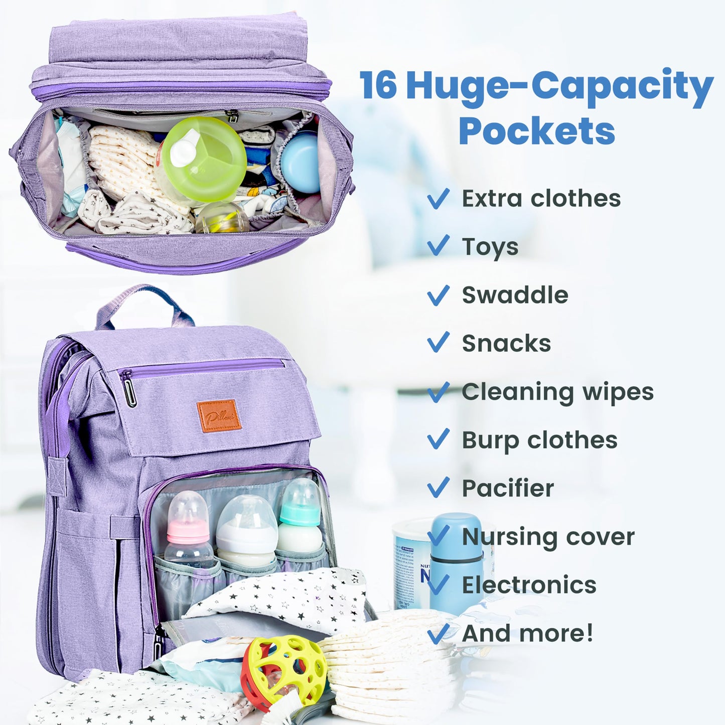 PILLANI Baby Diaper Bag Backpack - Baby Bag for Boys & Girls, Diaper Backpack Baby Registry Search, Newborn Essentials