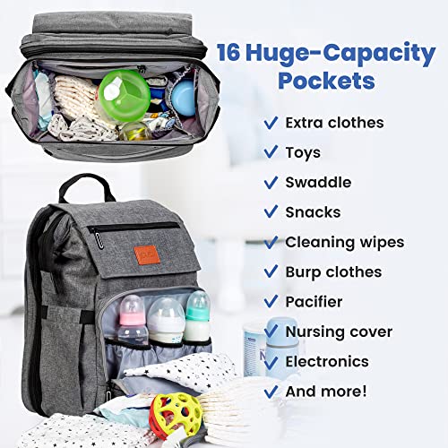 PILLANI Baby Diaper Bag Backpack - Baby Bag for Boys & Girls, Diaper Backpack Baby Registry Search, Newborn Essentials