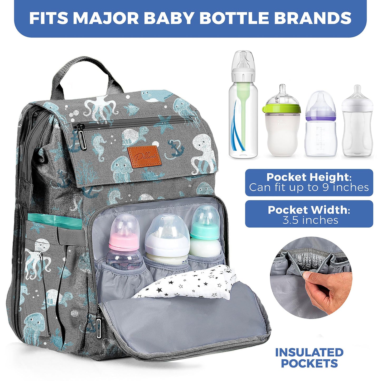 PILLANI Baby Diaper Bag Backpack - Baby Bag for Boys & Girls, Diaper Backpack Baby Registry Search, Newborn Essentials