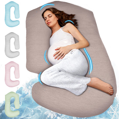 PILLANI Pregnancy Pillows for Sleeping - V C U Shaped Full Body Pillows - Cooling Beige
