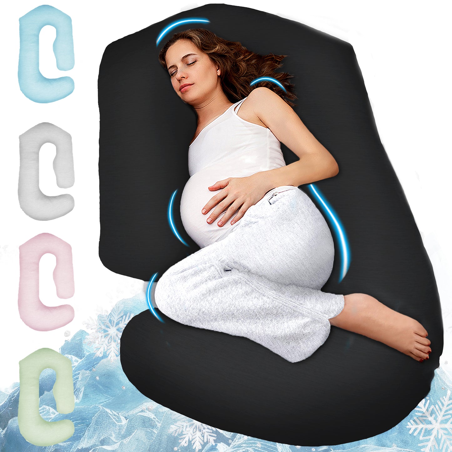 PILLANI Pregnancy Pillows for Sleeping - V C U Shaped Full Body Pillows - Cooling Black