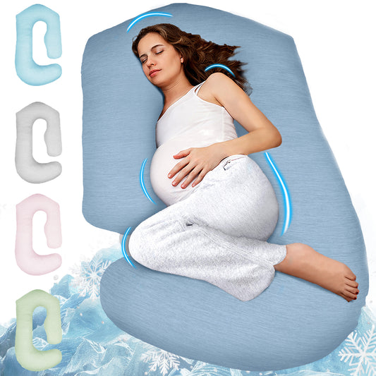 PILLANI Pregnancy Pillows for Sleeping - V C U Shaped Full Body Pillows - Cooling Blue