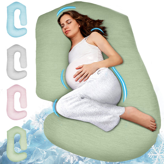 PILLANI Pregnancy Pillows for Sleeping - V C U Shaped Full Body Pillows - Cooling Green