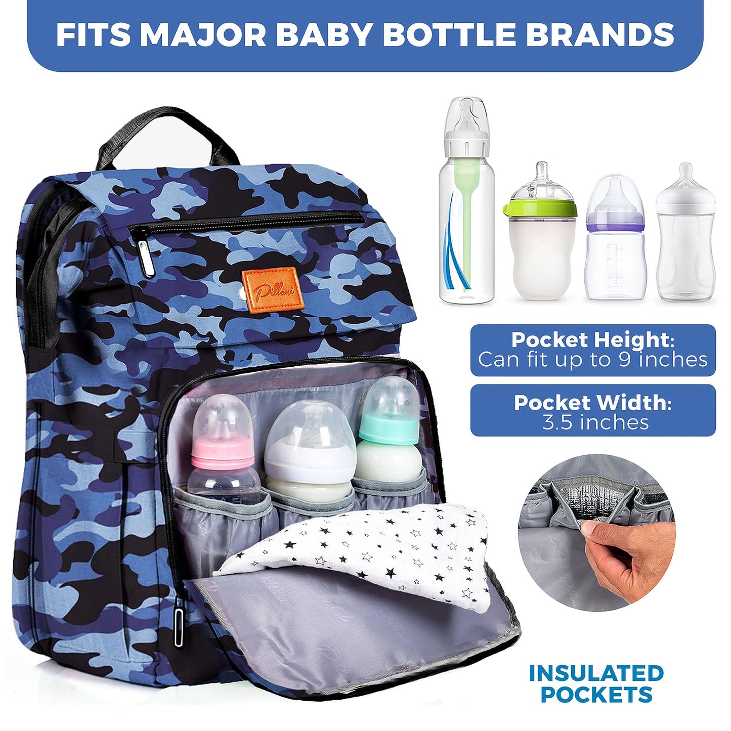 PILLANI Baby Diaper Bag Backpack - Baby Bag for Boys & Girls, Diaper Backpack Baby Registry Search, Newborn Essentials