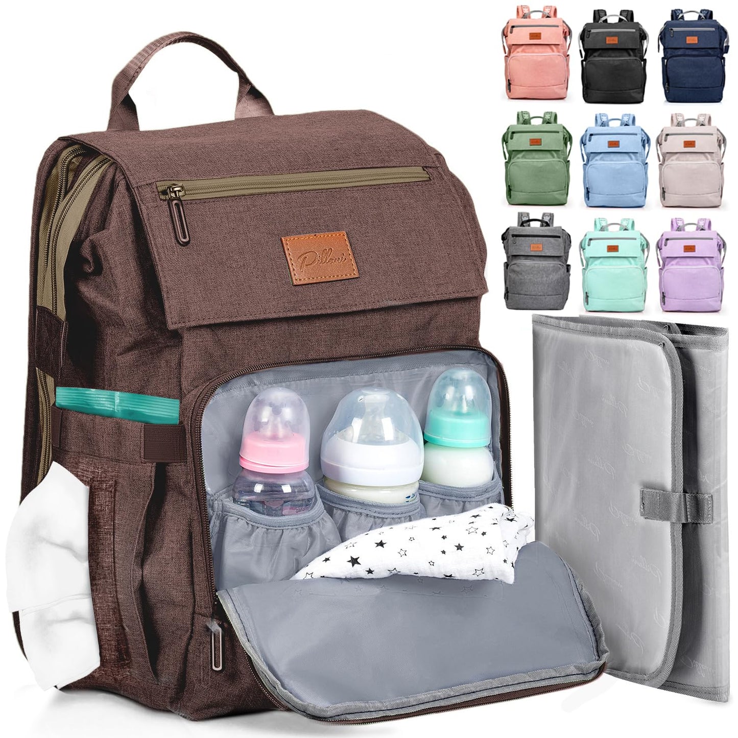 PILLANI Baby Diaper Bag Backpack - Baby Bag for Boys & Girls, Diaper Backpack Baby Registry Search, Newborn Essentials