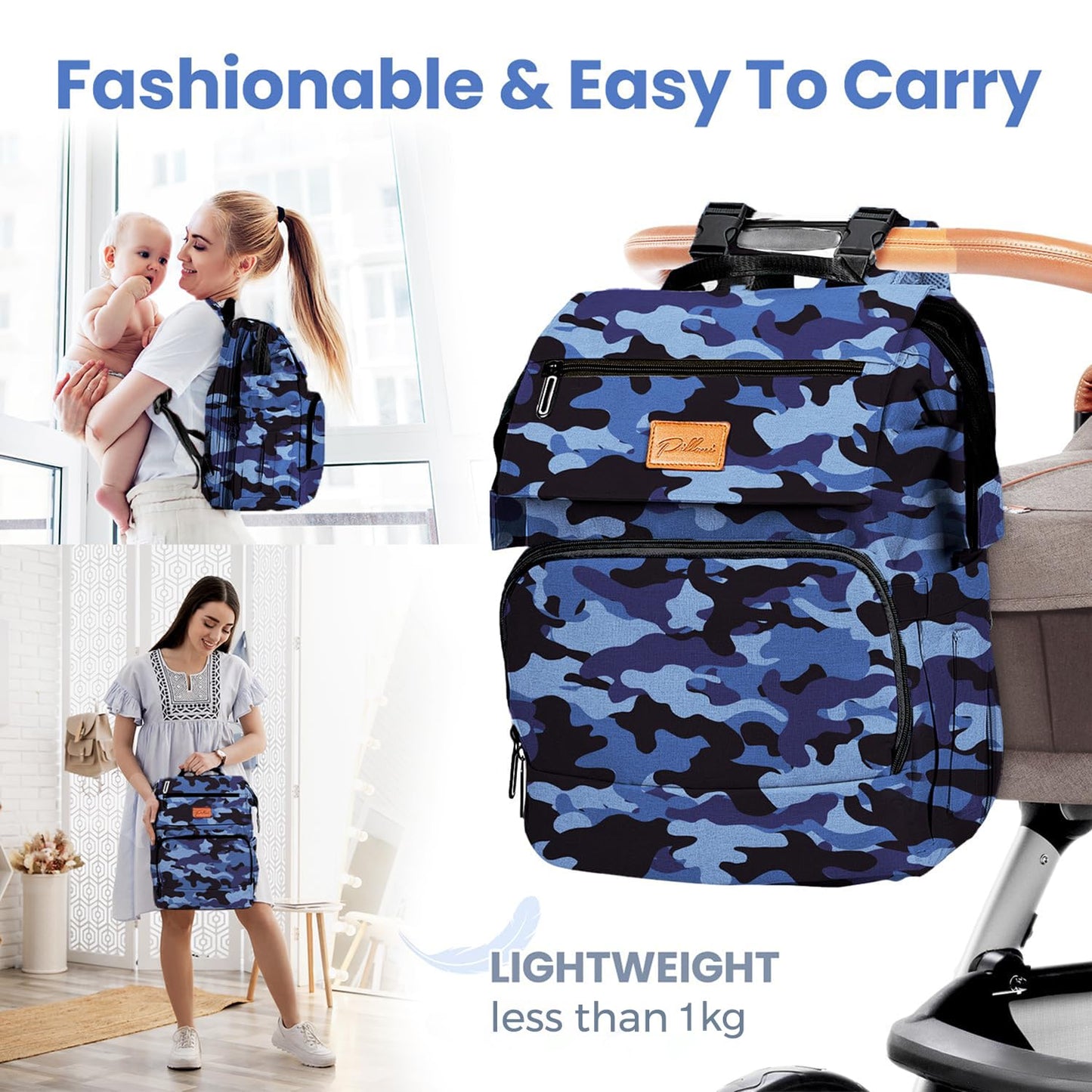 PILLANI Baby Diaper Bag Backpack - Baby Bag for Boys & Girls, Diaper Backpack Baby Registry Search, Newborn Essentials