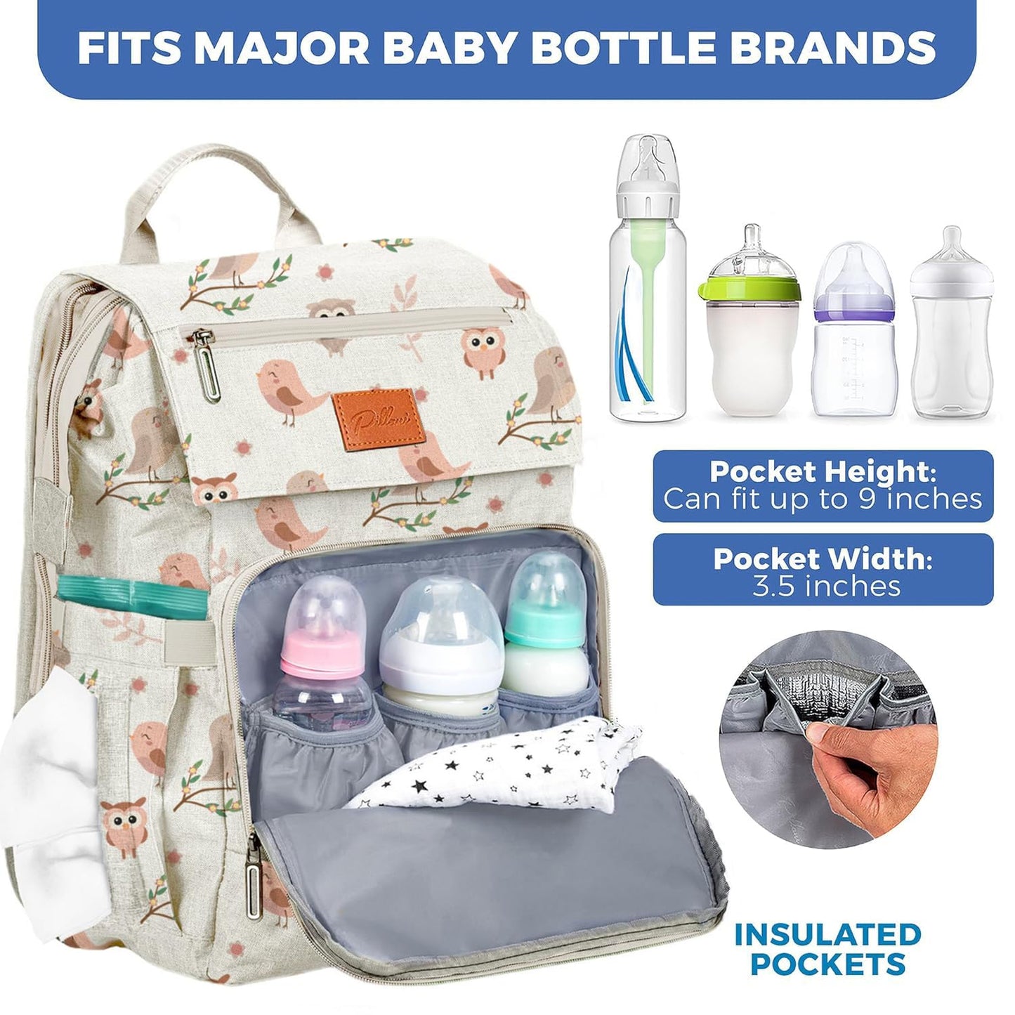 PILLANI Baby Diaper Bag Backpack - Baby Bag for Boys & Girls, Diaper Backpack Baby Registry Search, Newborn Essentials