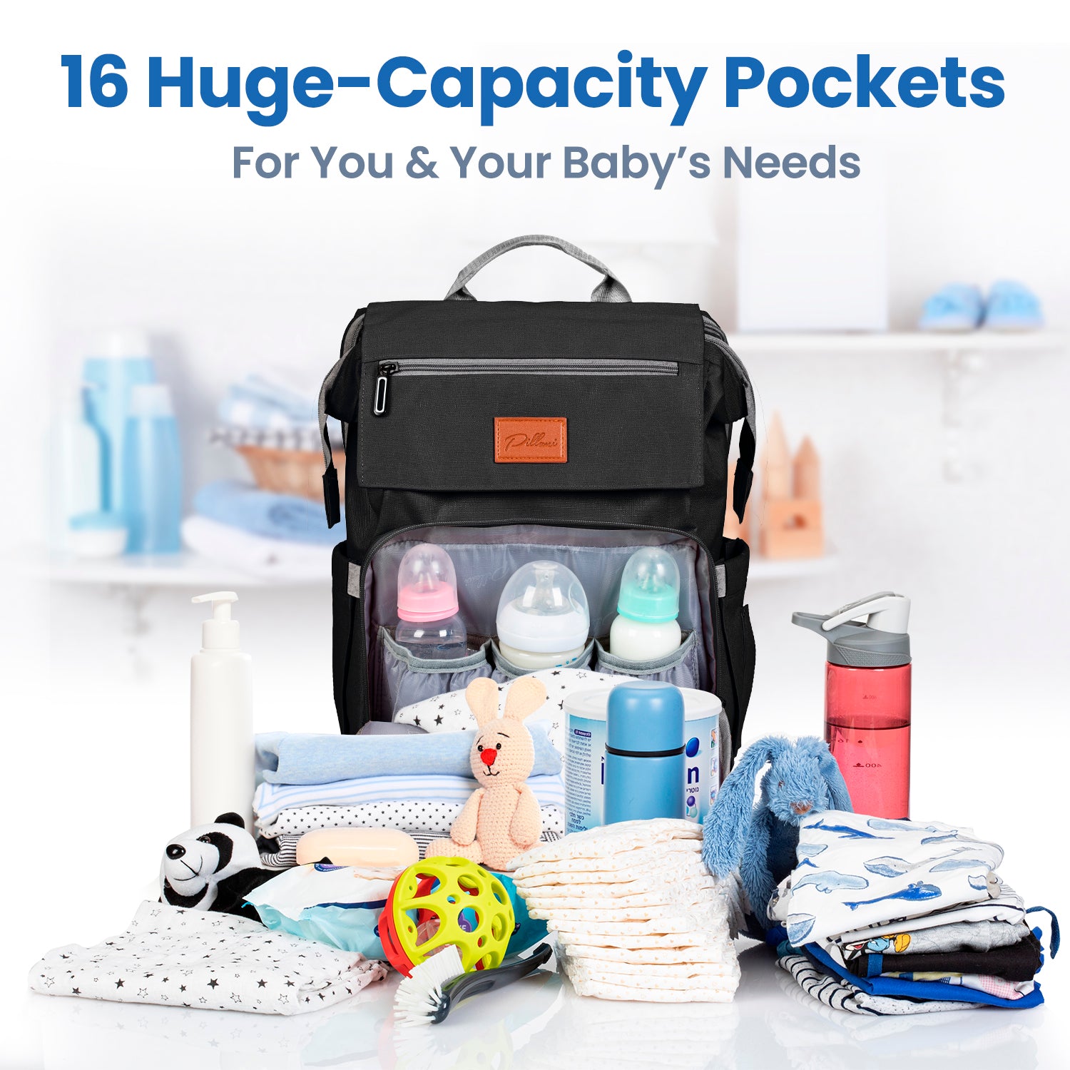 Buggybop 10 In 1 Diaper Bag with 5-Pcs Set of Organizer Pouches – Diap